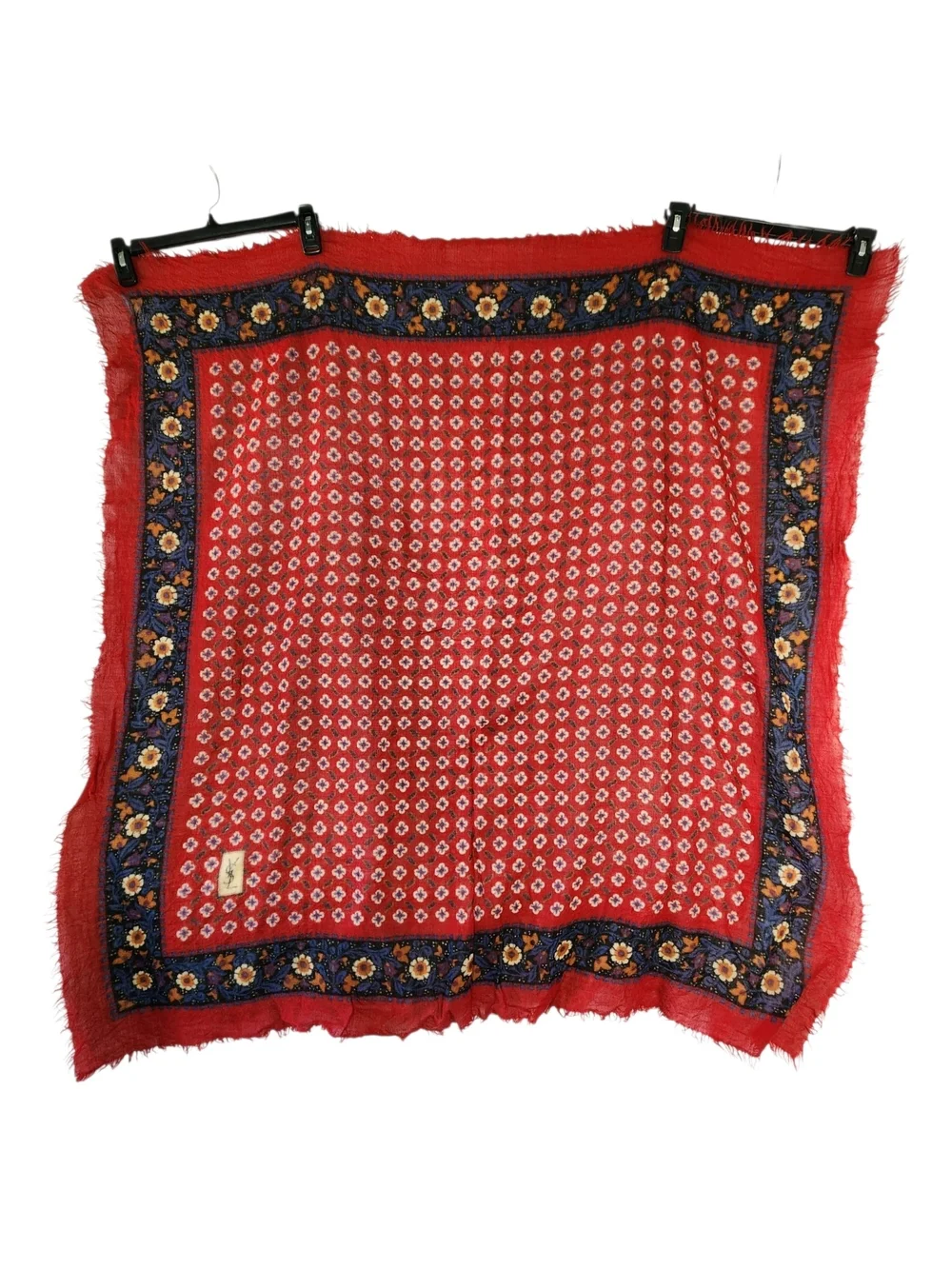 Vintage Yves Saint Laurent YSL Red Floral Wool Blend Square Scarf Shawl Wrap